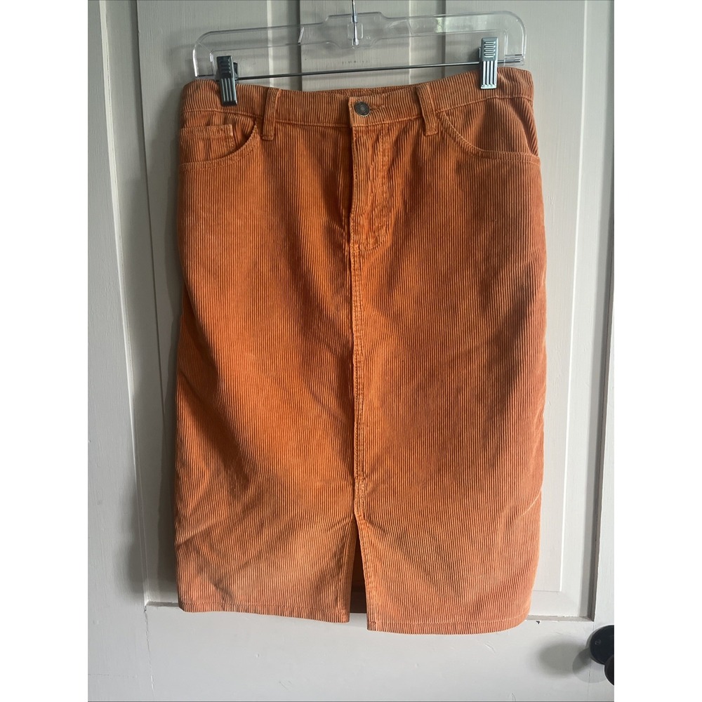 Corduroy Mid Pencil Skirt Womens Small Cord Skirt Straight  Zip Rust Orange